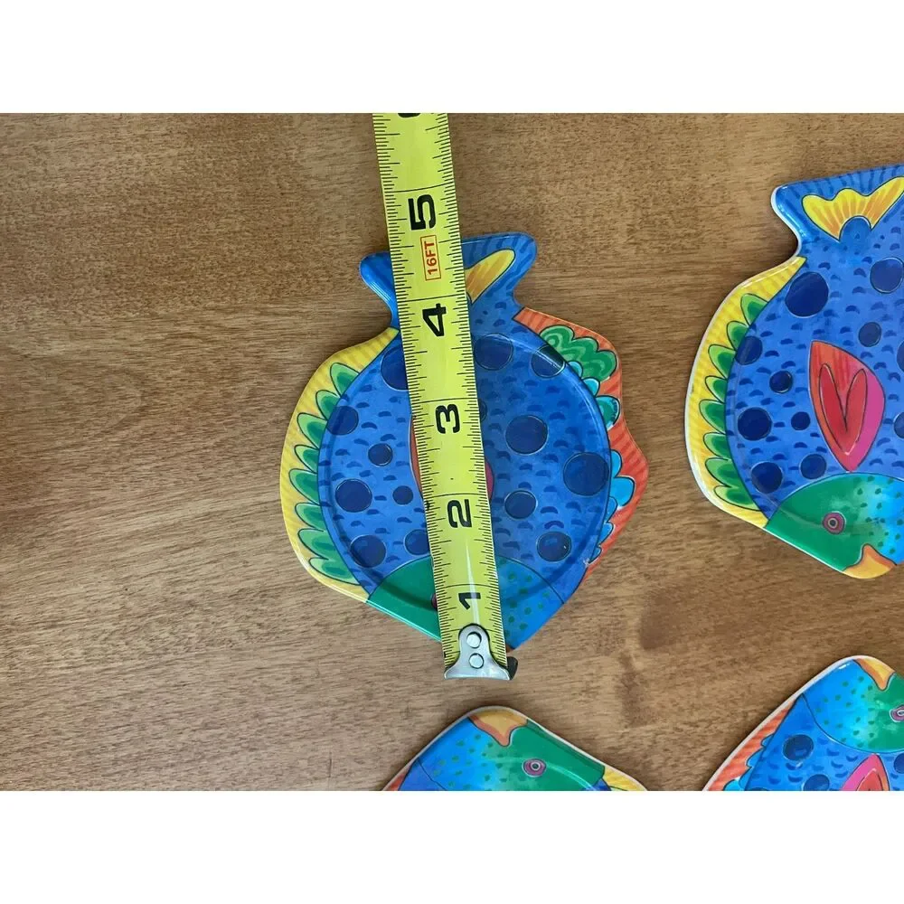 Vintage Coaster Set Plastic Fish Shape MCM Colorful Atomic Retro 80s Beach House
